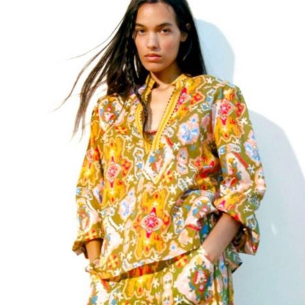 Zara Floral Colorful Blouse Size XS - Picture 2 of 8
